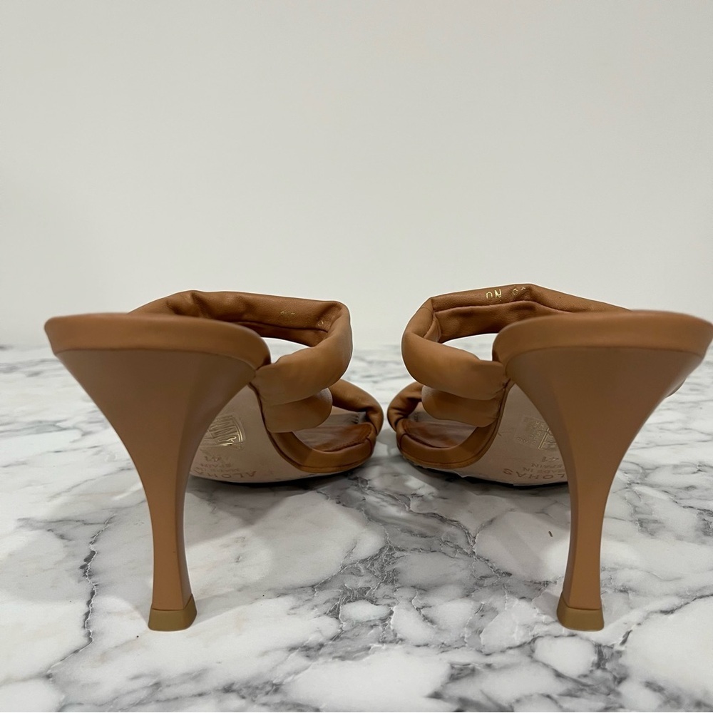 ALOHAS Amaretto mules twist strap leather heels sandals in camel brown size 10 - Picture 10 of 16